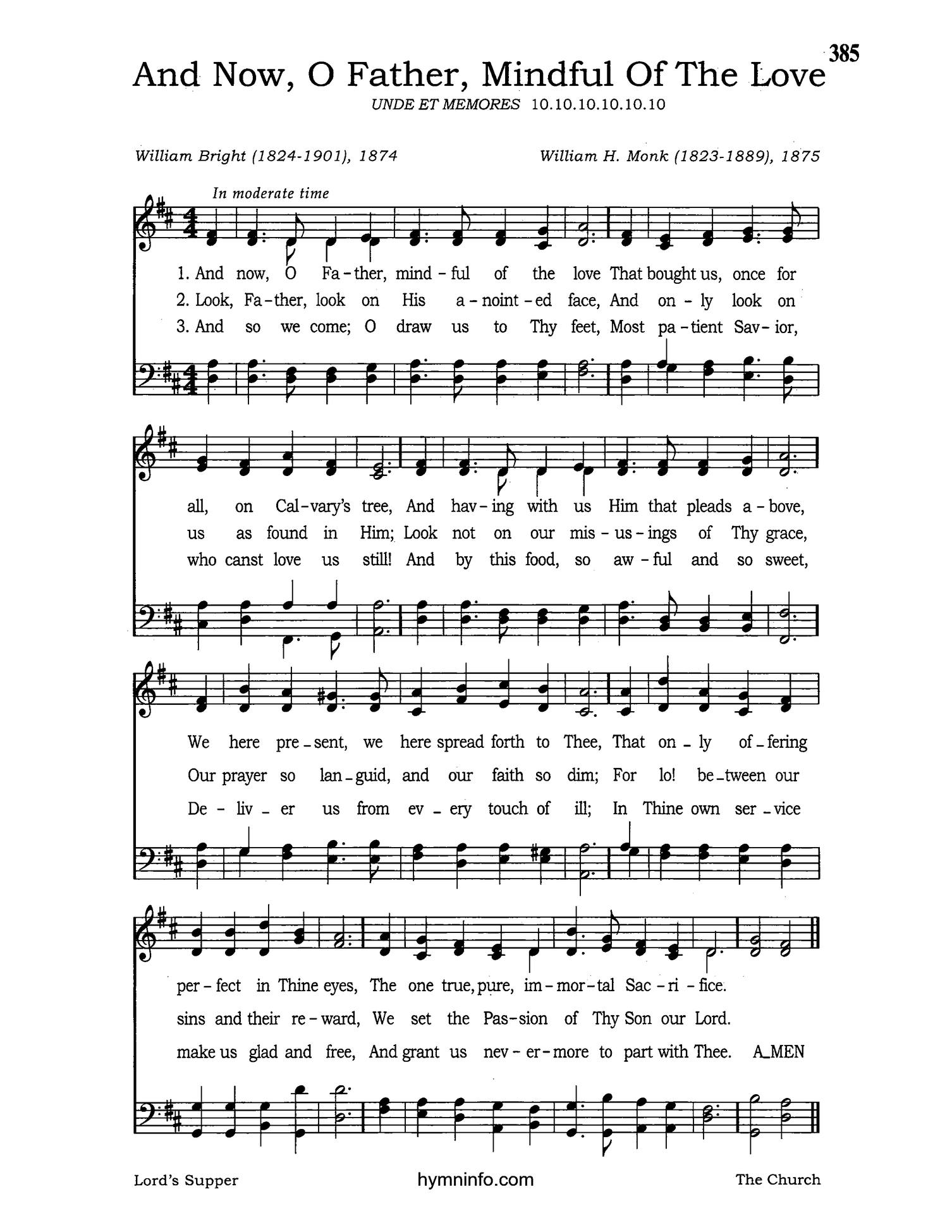 And Now, O Father, Mindful of the Love